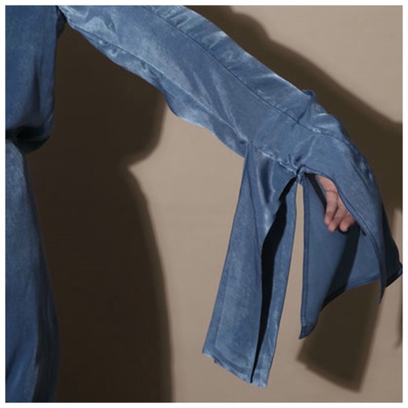 Soft Silky Blue Versatile Tie Top - Picture 7 of 7